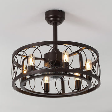 Celeste 21.6" 6-Light Industrial Farmhouse 6-Speed Metal Mobile-App/Remote-Controlled Caged LED Ceiling Fan - JONATHAN Y